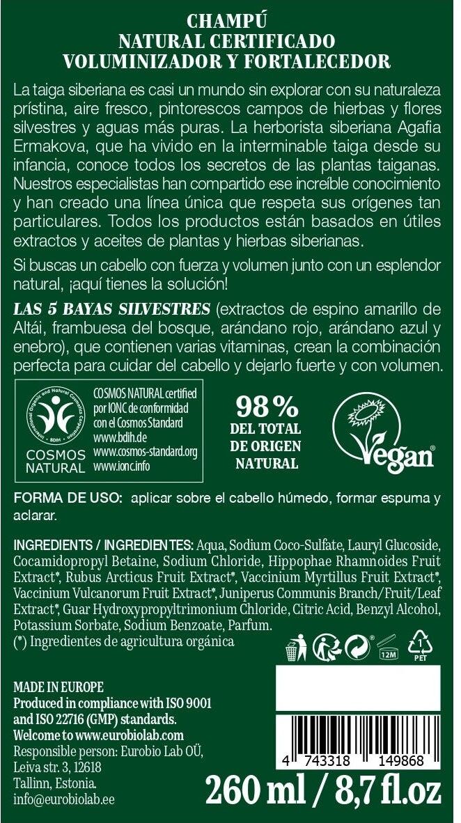 White Agafia Green Agafia Champú Natural Voluminizador y Fortalecedor 260 ml