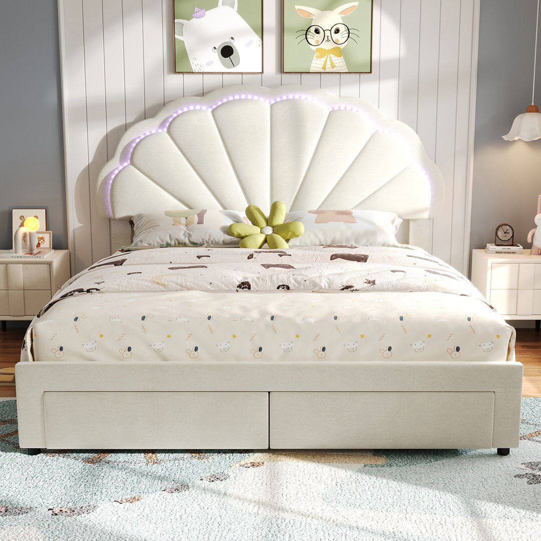 Metro Wathena Upholstered Velvet Drawers Bed Frame Beige Double (4'6)