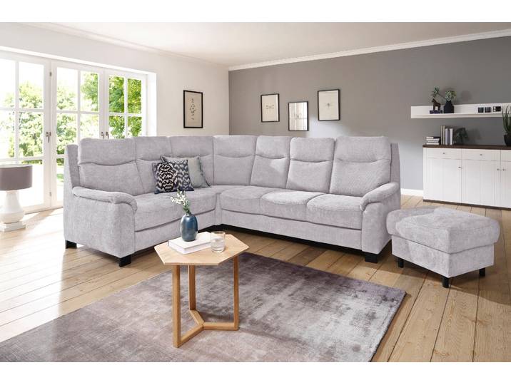 Ecksofa, Luxus-Microfaser, Silber, 265×215 cm, Federkern, Mit Bettfunktion, Vintage, Home Affaire