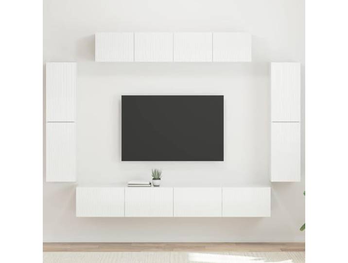 GKMBCVDFR TV-Schrank 8 STK Hochglanz Weiß Wandmontage Modular 4 große Fächer, 2 kleine, Türen, Minimalismus, robust, pflegeleicht