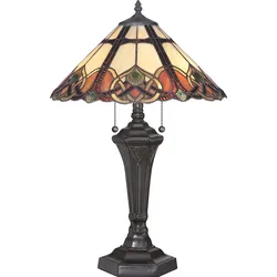 Tischleuchte Schreibtischlampe Beistelllampe Tiffany-Glas Stahl Bronze 2 Flammig