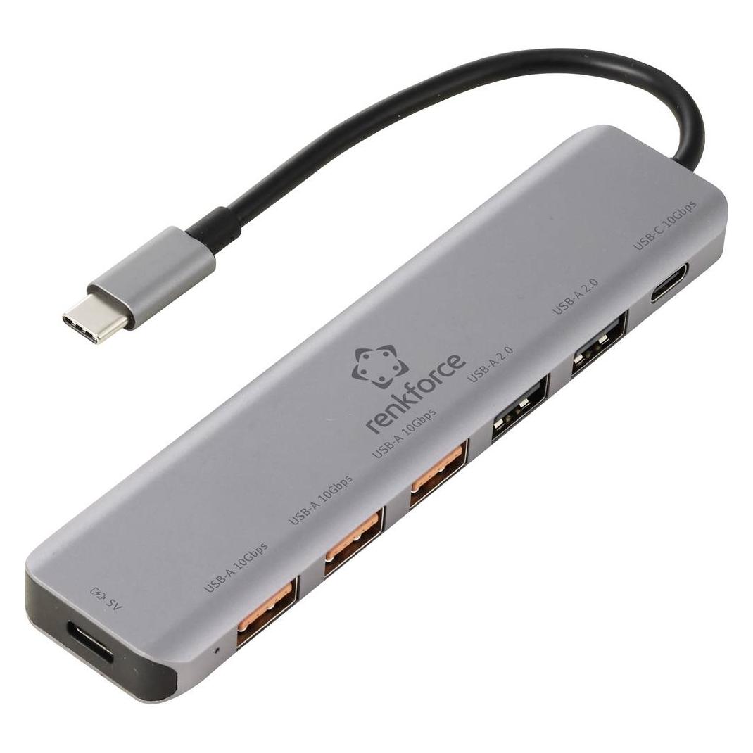 Renkforce RF-7465828 USB hub 6+1 ports USB C (USB 3.2 2nd gen) USB 3.0 10 GBit/s suitable for (USB-C, 7 Ports) (RF-7465828)
