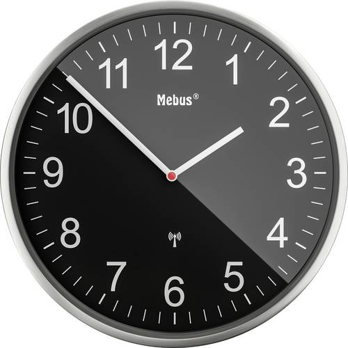 Mebus 19578 Funk Wanduhr 30cm Silber Leisegang-Uhrwerk