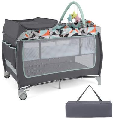 Costway 3-in-1 Portable Baby Playard with Zippered Door and Toy Bar-Blue