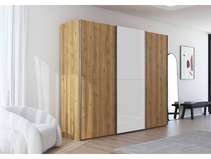 Schwebetürenschrank Scale mit Glas 271cm Holz/Weiß/Weiß