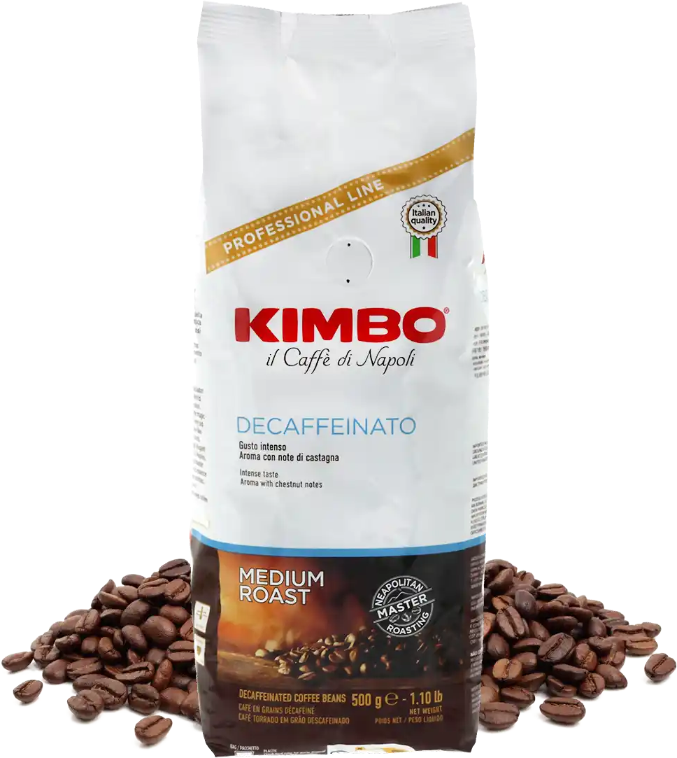 500g Décaféiné Kimbo Grains de café - Torréfaction moyenne - Arabica & Robusta - Châtaigne, Fruits secs - Noir - Meilleur café - Pas cher
