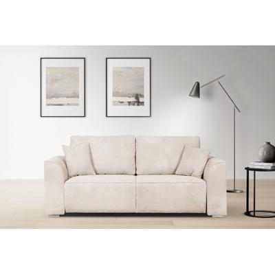 2-Sitzer INOSIGN "BEATRICE, erhältlich in trendigen Stoffoptionen, B/T/H: 143/73/92 cm", beige (creme), B:195cm H:92cm T:107cm, 100% Polyester, Sofas, In hochwertiger Verarbeitung, incl. 2 großen Zierkissen in Korpusfarbe