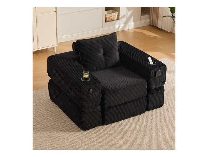 Celya Sofa Cord-Klappsofa mit hochdichtem Schaumstoff, einfache Montage, mit Seitentasche und Getränkehalter, vakuumverpackt, ideal für Wohnzimmer, Apartments, Gästezimmer oder Büros