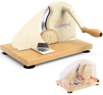 Kitchen Bread Slicer Cream White Manual Bread Slicer For Homemade Sourdough Bread with Hand Crank Adjustable Thickness For Even Slicing