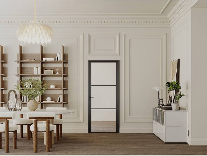 Tür-Set - wendbar - Aluminium & Sicherheitsglas - 204 x 83 cm - Schwarz - MASERU