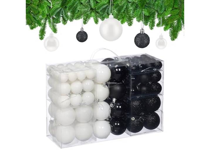 Relaxdays 100 Boules de Noël\, Mates\, Brillantes et pailletées\, pour décorer Le Sapin\, Noires et Blanches