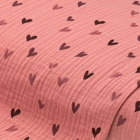 Musselin/Doppel-Gaze "Herzchen", rosa-color