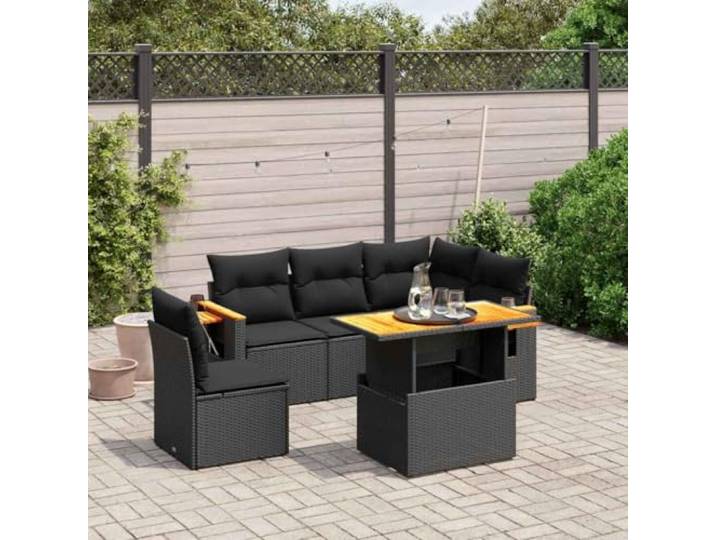 YUTAASU 6-TLG. Poly Rattan Sofagarnitur Schwarz mit Kissen