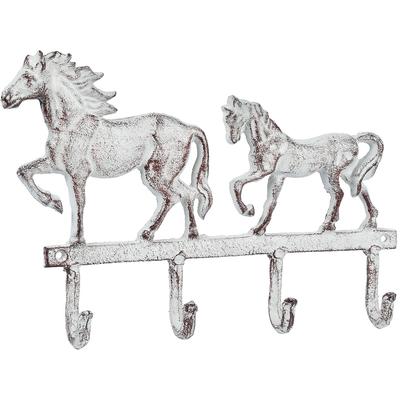 Garderobenhaken AMBIENTE HAUS "Pferde Haken aus Gusseisen", weiß (weiß, braun, grau), B:34cm H:23cm T:5cm, Gusseisen, Garderobenhalter, Garderobenhaken