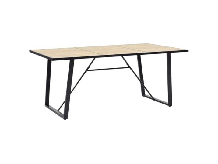 HFXHIJXQ Esstisch 200x100x75 cm Eiche-Optik MDF U-Gestell Schwarz Robuste Kufenbeine aus pulverbeschichtetem Stahl bieten Beinfreiheit bei Mahlzeiten in Esszimmer und Küche.