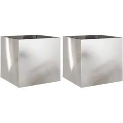 Helloshop26 - Hochbeet-Pflanzkasten für Pflanzen Blumen Garten Terrasse 2er-Set silber 49 x 47 x 46 cm Edelstahl Silber 02_0039014