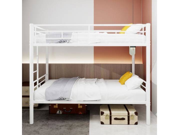 Lit superposé Enfant en métal Convertible en 2 Lits lit Enfant 90x190 Cadre de lit 90x190 en métal avec échelles et rampes