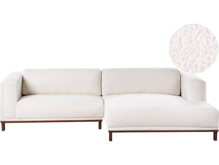 BELIANI Ecksofa Cremeweiß Bouclé Linksseitig 4-Sitzer mit Eukalyptusholz Beinen Modernes Design Gepolstert Gemütlich Couch für Wohnzimmer Möbel