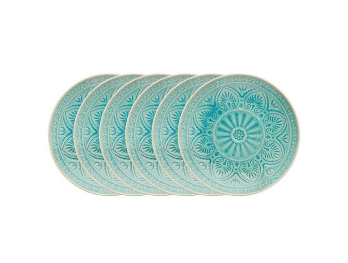 Butlers Teller 6er-Set Sumatra 14 cm, Türkis, Keramik, 21x2x21 cm, Geschirr, Teller, Speiseteller