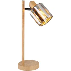 LED Tischlampe Tischleuchte Nachttischlampe Kristalle Schlafzimmerlampe Holzoptik rauchfarben, 1x LED 6W 700Lm warmweiß, LxBxH 15x13x40 cm