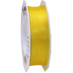 Präsent Geschenkband Four Seasons, gelb, Stoffband mit Drahtkante, 25mm x 25m, matt