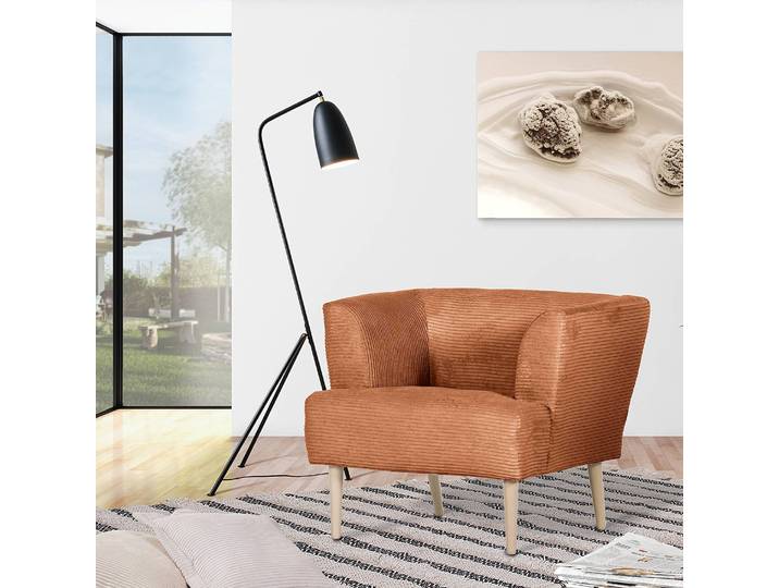 Fauteuil lounge Cindy Marron Velours côtelé Calice 85 x 71 x 80cm