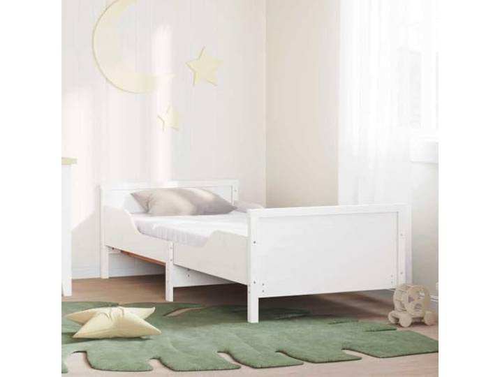 RJPLMFV Bettgestell aus massivem Kiefernholz, Weiß, 80 x 200 cm Mit Schaumstoffmatratze, integriertem Kopfteil, Lattenrost, mittlerer Komfort