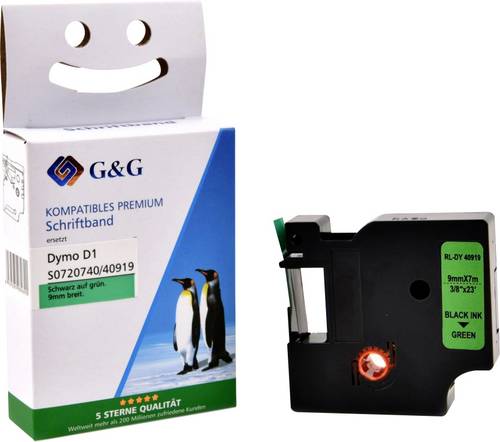 G&G Kompatibel mit Dymo D1/ 40919/ S0720740 Schriftband (9mm x 7m) Schwarz auf Grün - Marke