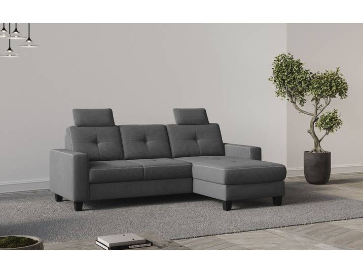 Ecksofa, Stoff, Grau 239×164 cm, Mit Bettfunktion & Bettkasten, Modern, Places of Style