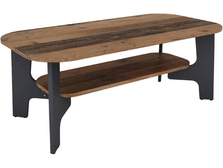 Couchtisch BYLIVING JONNY , braun (old wood (altholz, optik), old wood (altholz, optik)), B:110cm H:43cm T:55cm, Tische, Couchtisch, Tischplatte Artisan Eiche o. Old Wood, Gestell anthrazit, Ablageboden