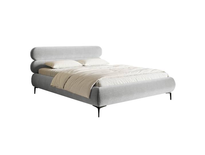Polsterbett 140x200 cm Roule hellgrauer Velours, wasserabweisend,