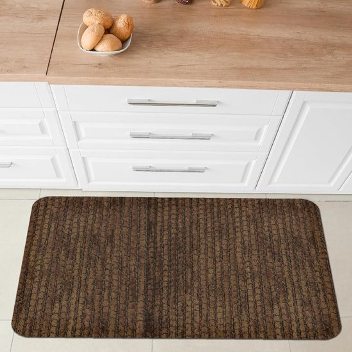Modern Keukentapijt Loper Donkerbruin - Machinewasbaar - Breedte: 50 cm, Lengte: 75 cm