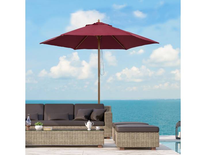 Outsunny Parasol de Jardin en Bois Rouge Ø2.5 m x 2.25 m