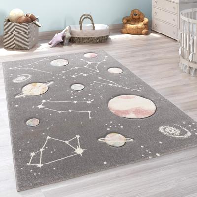 Paco Home Space Rug for Kids Colorful Galaxy with Planets and Stars in Grey