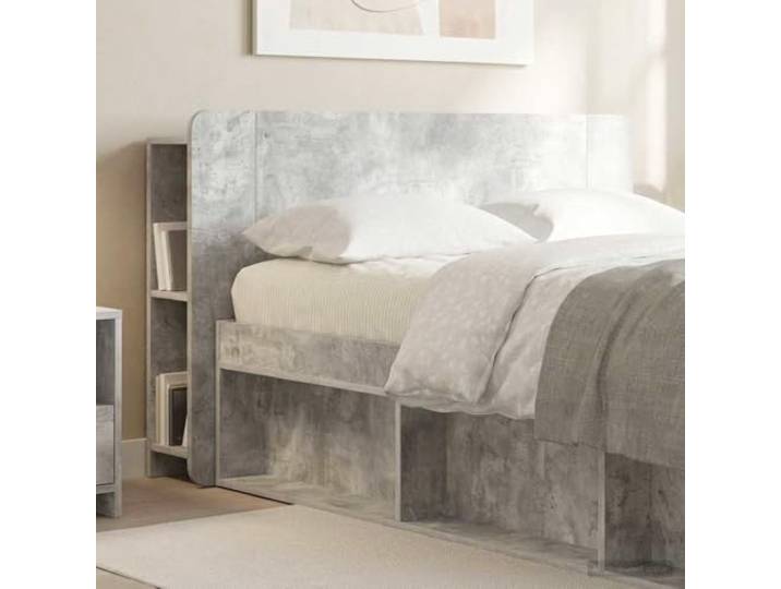 RJPLMFV Bettkopfteil, Grau, Beton, Holz Modernes Nachtmöbel, integrierte Aufbewahrung, Wandbefestigung inklusive, einfache Reinigung