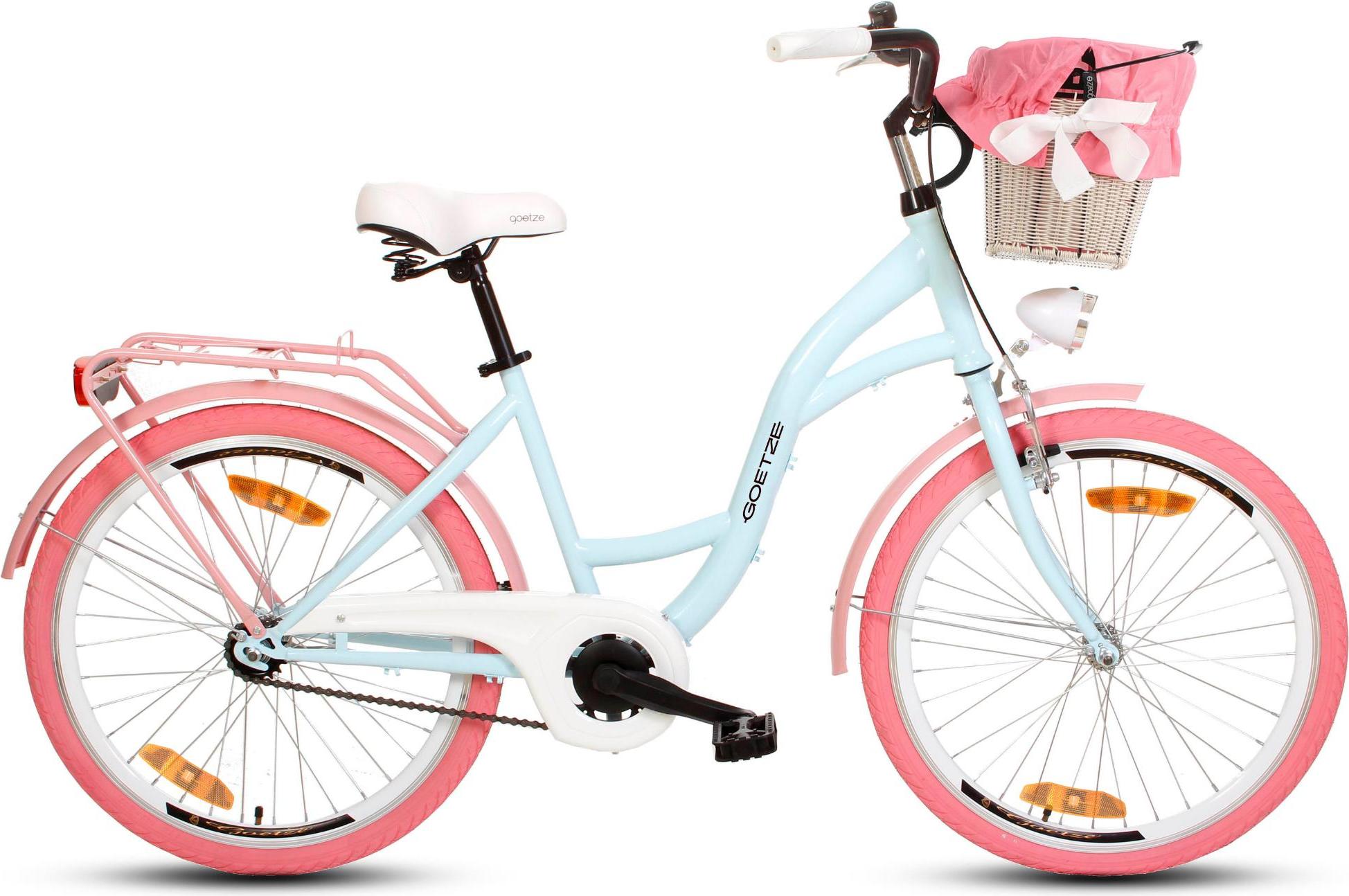 Goetze Style 24 Zoll Kinder Citybike, 14 Zoll Tiefeinsteigerrahmen, 1-Gang, Rücktritt, V-Bremse, LED, Rattankorb