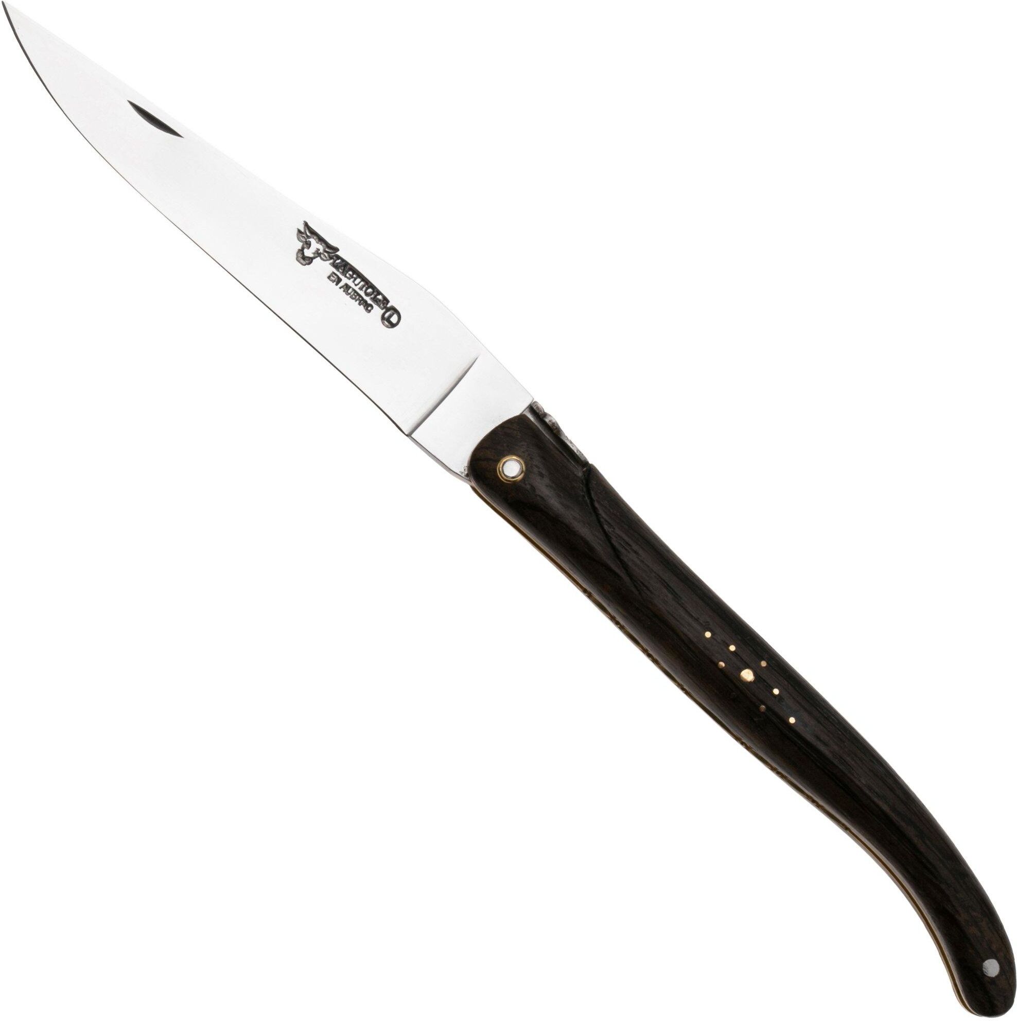 Laguiole en Aubrac Eclipse, Bogwood, Handcarved, Brass Plates, Diamond Crowned, coltello da tasca, 12 cm