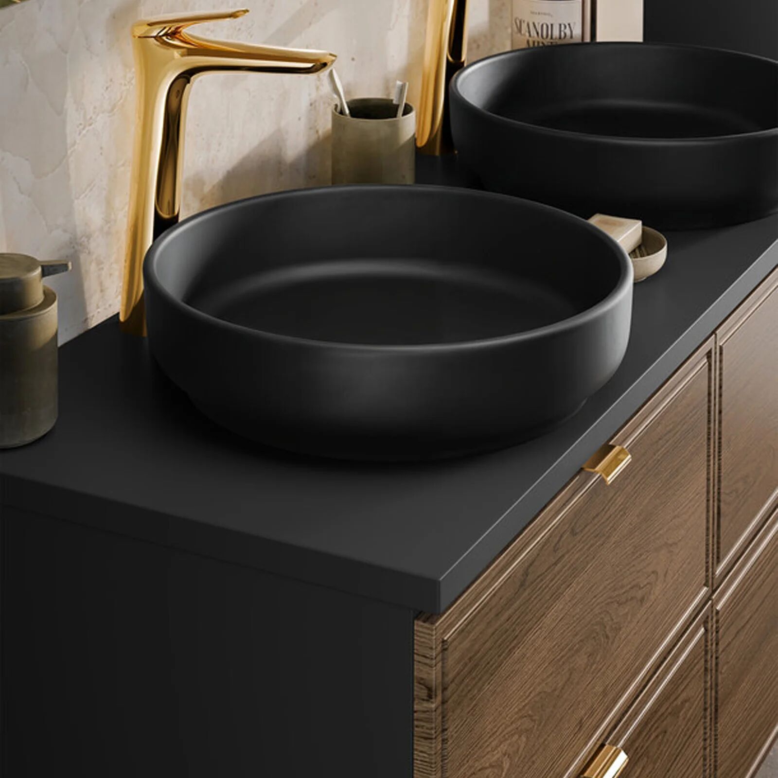 garneroarredamenti Lavabo bagno da appoggio ø40cm ceramica nero Lolli