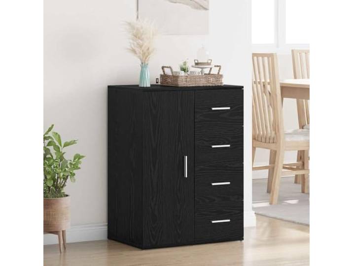HEFZGDB Modernes Sideboard Design mit glatter Oberfläche in Schwarz-Eiche, Robustes Sideboard mit hoher Stabilität und Feuchtigkeitsbeständigkeit aus Holzwerkstoff für Wohnzimmer,