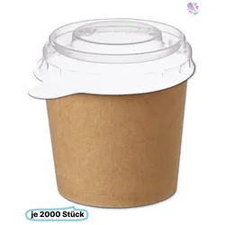 SET: Dressingbecher klein, Becher braun 30ml + Deckel, 2000 Stück, to go, take away, biologisch abbaubar, Kraftpapier+ PE