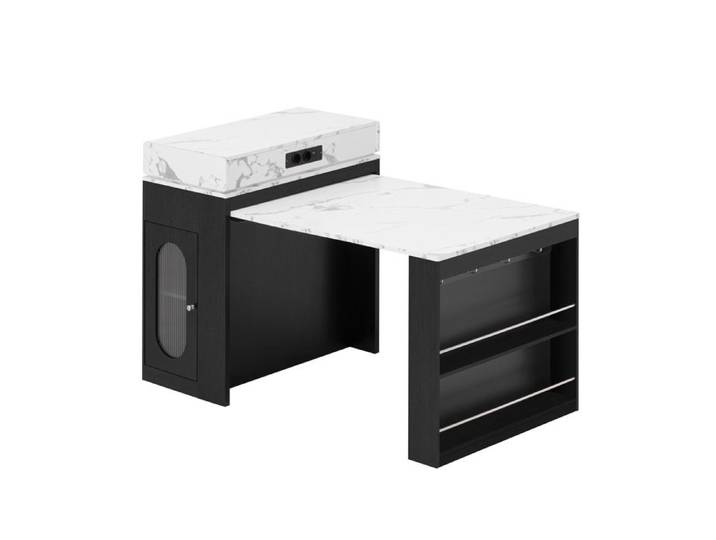 VLIVRA Desserte cuisine plateau extensible tiroir étagères réglables prises MDF verre noir