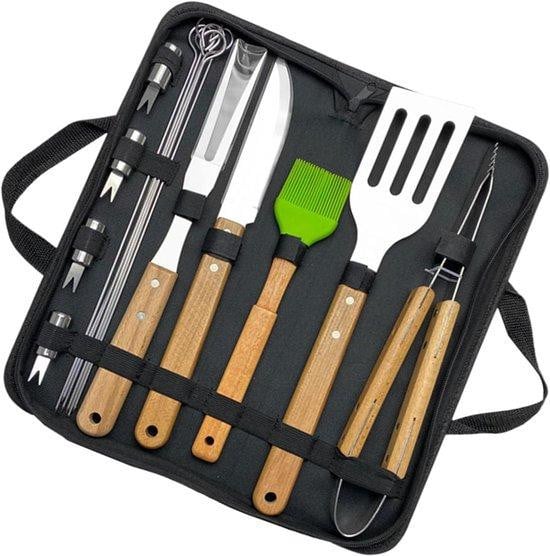 Barbecue Gereedschap Set - Grill Accessoires voor Buiten Koken - Reisvriendelijke Kit - 38 cm - Zilverkleurig