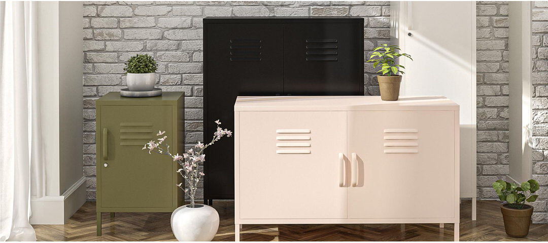 Borough Wharf 2-door metal locker accent cabinet Olive Green 64cm H X 100cm W X 39cm D