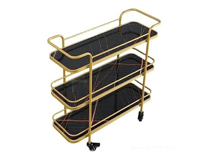 DFHetFH Rollwagen 3-stufiger Küchen-Aufbewahrungswagen Aus Eisen Mit Rädern, Lagerregal, Rollwagen Für Zuhause Küchenwagen(Gold+Black)