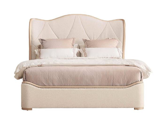 Xlmoebel Bett Elegantes gepolstertes Doppelbett mit Holzelementen (Bett), Hergestellt in Europa
