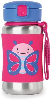 Skip Hop Zoo Straw Bottle garrafa de água de aço inoxidável com palhinha Butterfly 12 m+ 1 un.. Zoo Straw Bottle