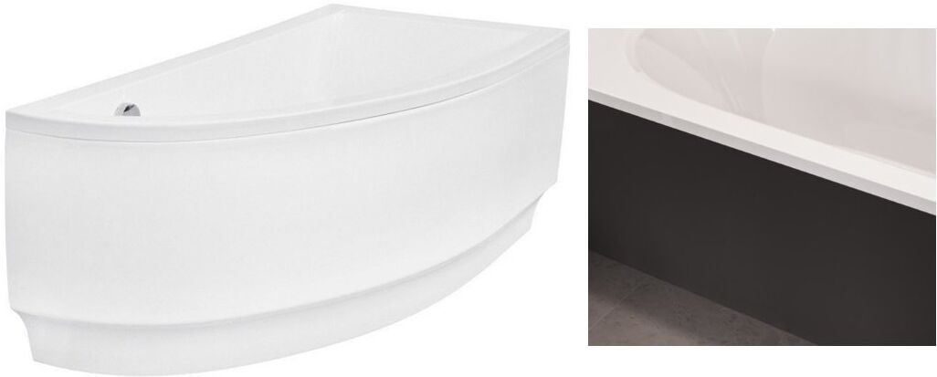 Besco Praktika 150x70cm wanna asymetryczna prawa + obudowa CZARNY mat + syfon CZARNY #WAP-150-PP/OAP-150-NPC/19977
