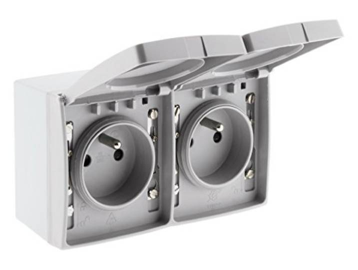 Zenitech Double Prise 16A 2P+T étanche IP55 - Gris - Orok