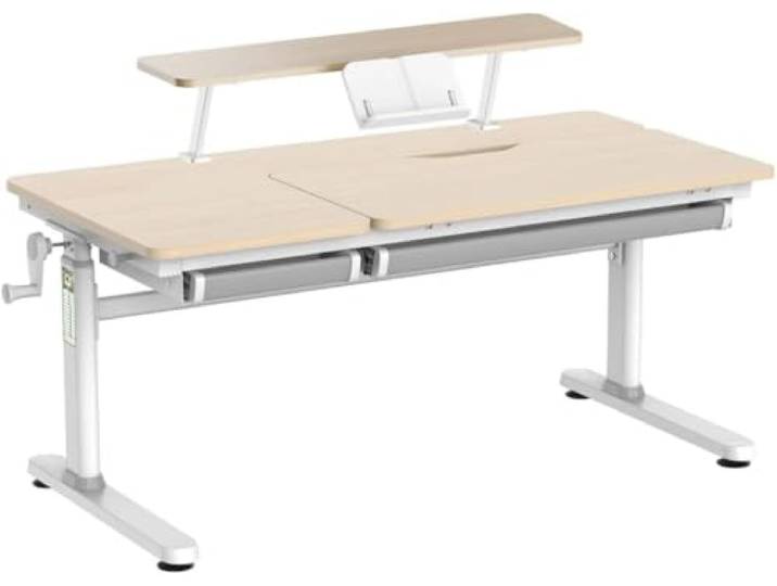 HOKO COMPAKT Plus Ergo-Lernschreibtisch, Manuell höhenverstellbar (54-76cm) mit neigbarer Tischplatte, Schreibtischaufsatz mit Buchhalter & Organizer (Farben: CELIN/ALVO)