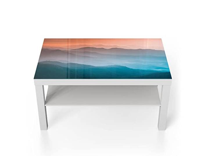 DEQORI Glastisch weiß groß 90x50 cm Motiv Verschleierte Bergketten ausgefallener Beistelltisch aus Glas Hochglanz Couchtisch fürs Wohnzimmer moderner Couch Tisch mit Design